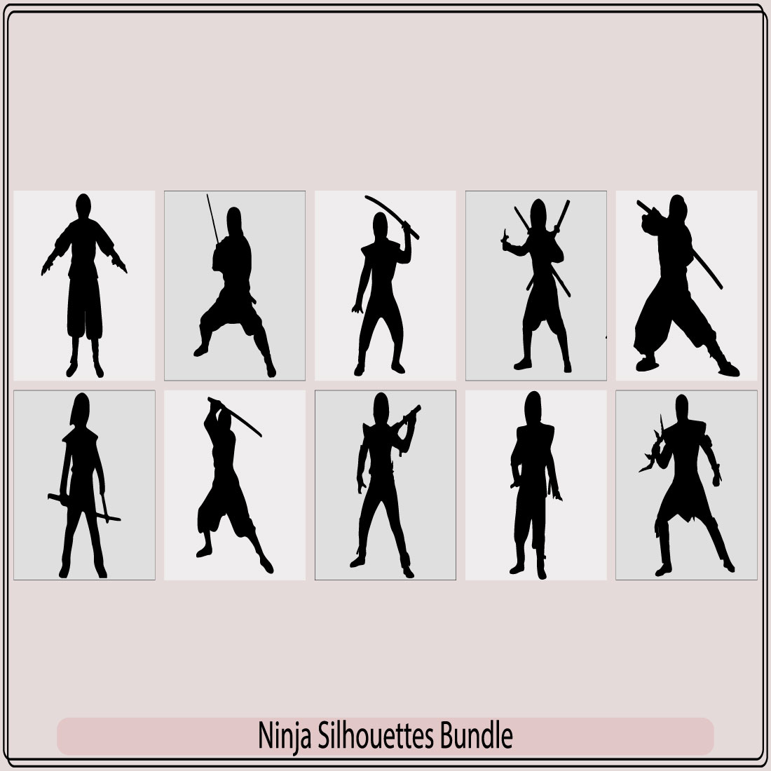 ninja silhouette vectors,Ninjas in various fighting poses silhouette vector illustration preview image.