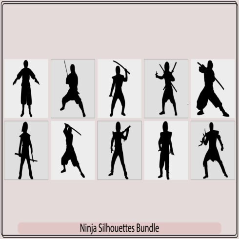 ninja silhouette vectors,Ninjas in various fighting poses silhouette vector illustration cover image.