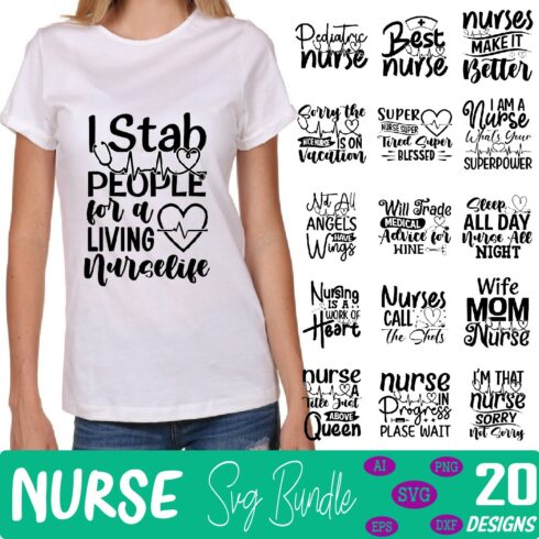 nurse svg bundle cover image.