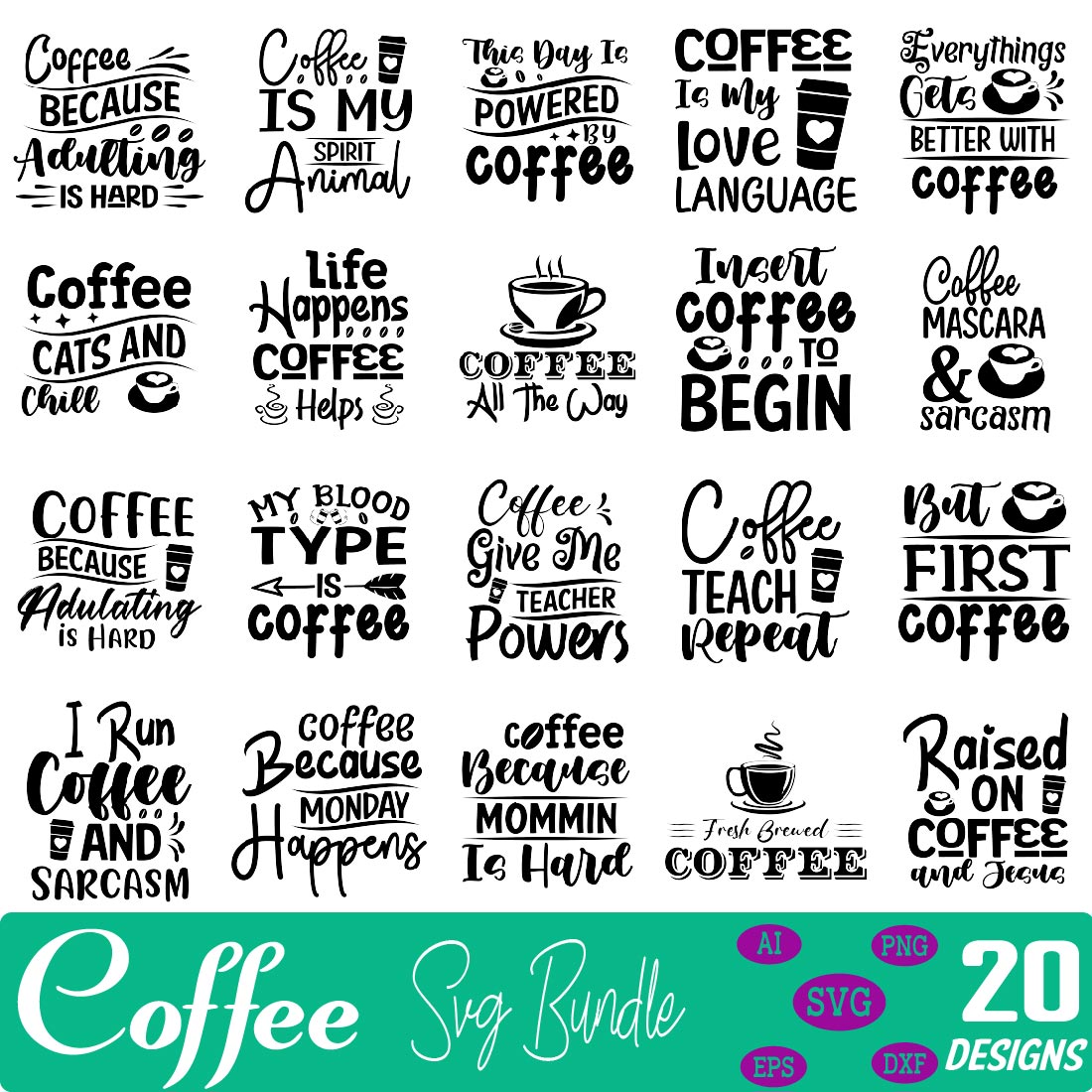 coffee svg bundle preview image.