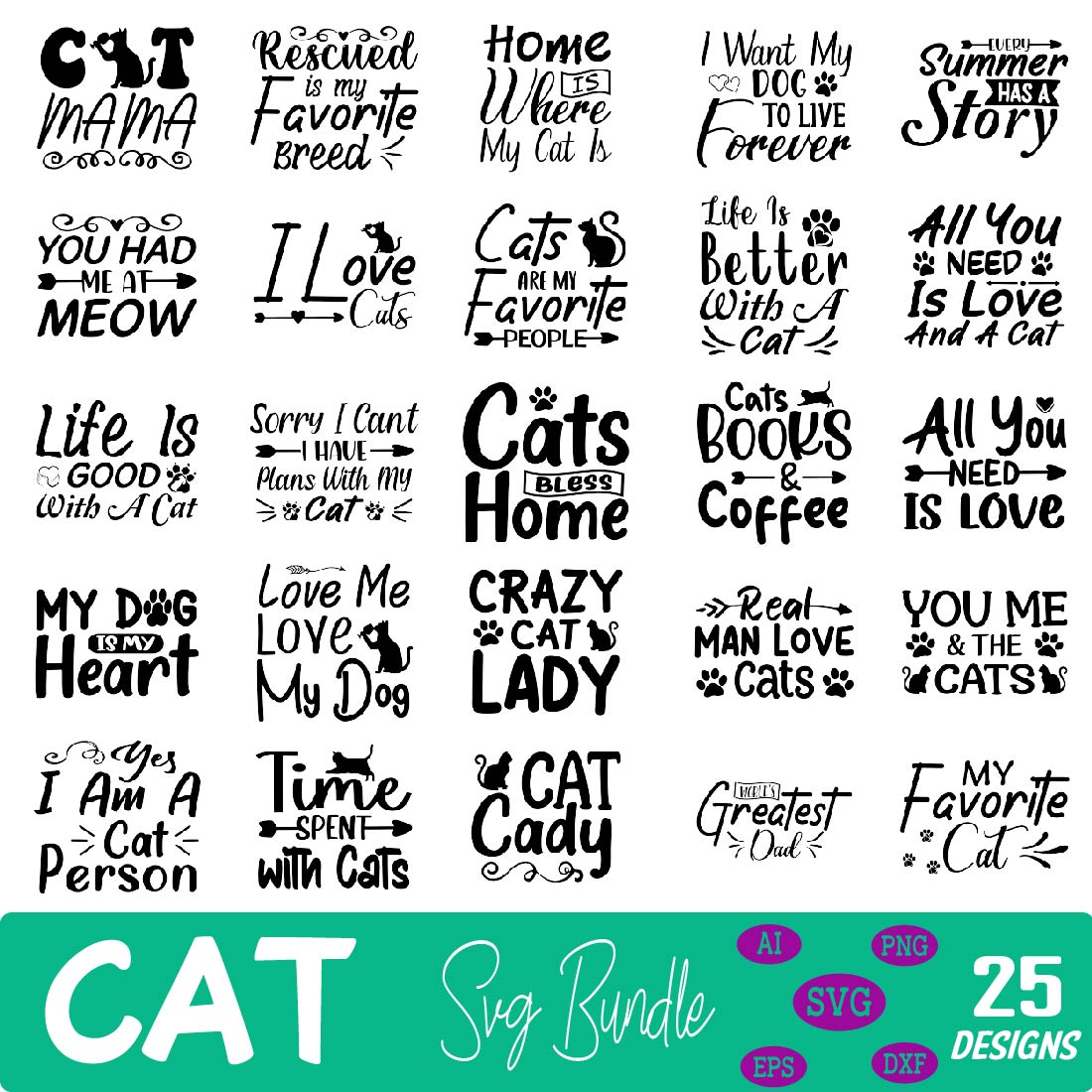 Cat svg bundle preview image.