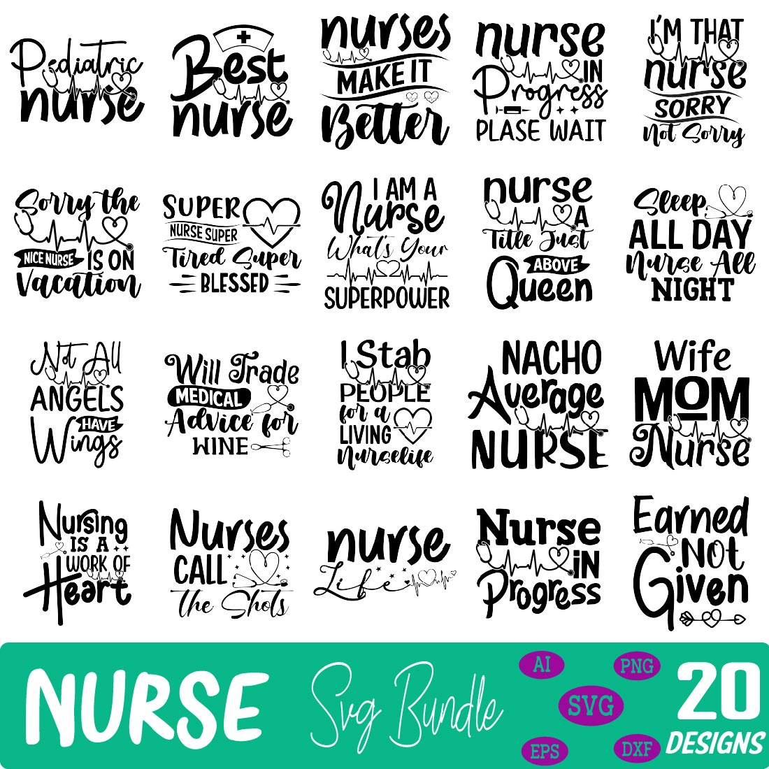 nurse svg bundle preview image.