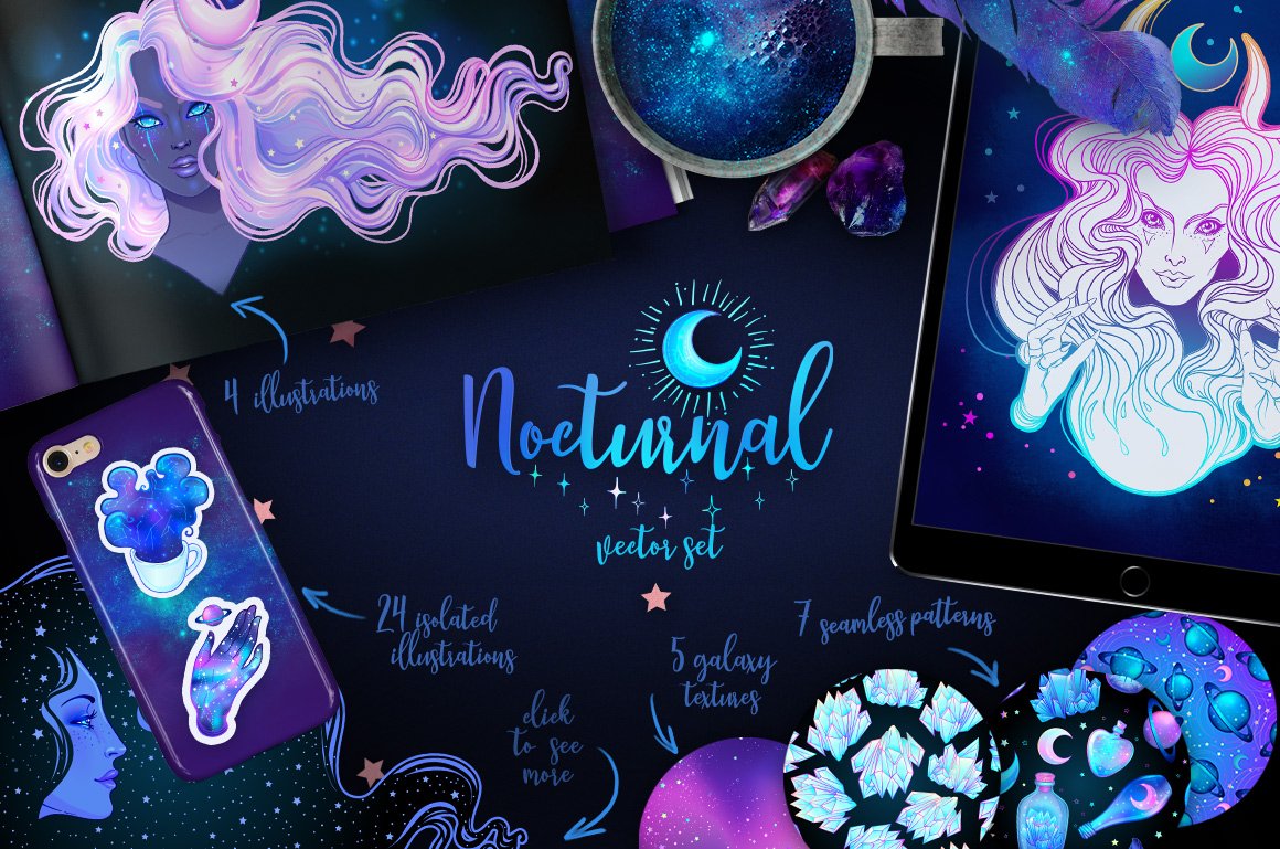 NOCTURNAL. Magic Vector Set. cover image.