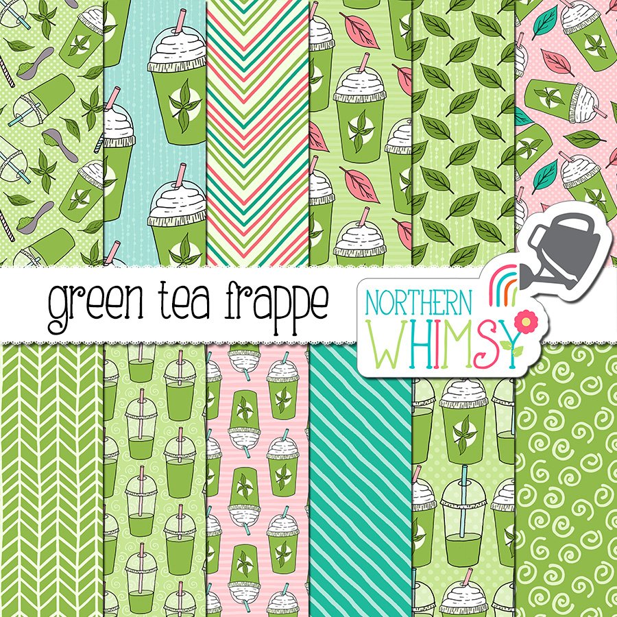 Green Tea Frappe Seamless Patterns cover image.