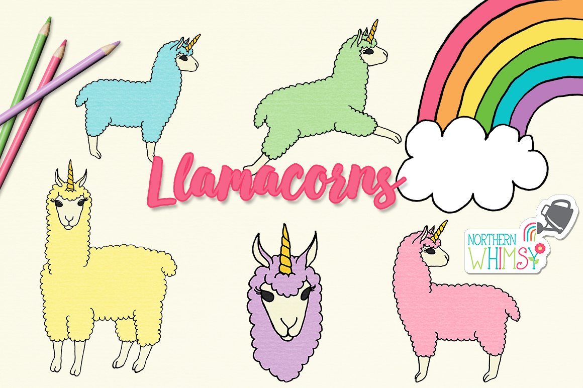 Llamacorn (llama unicorn) clip art cover image.