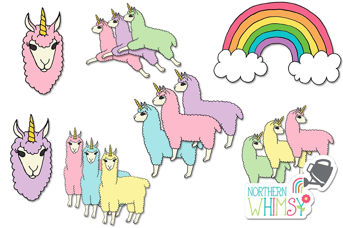 Llamacorn (llama unicorn) clip art preview image.