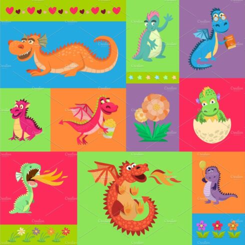 Baby dragons psattern vector cover image.