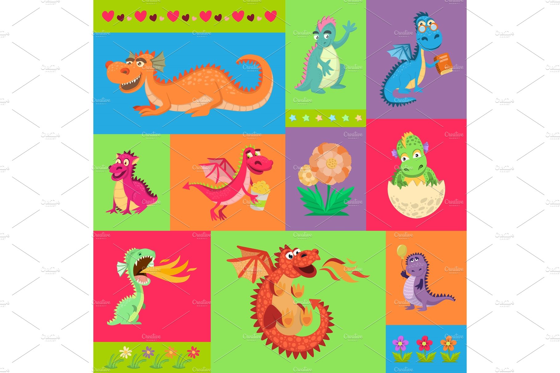 Baby dragons psattern vector cover image.