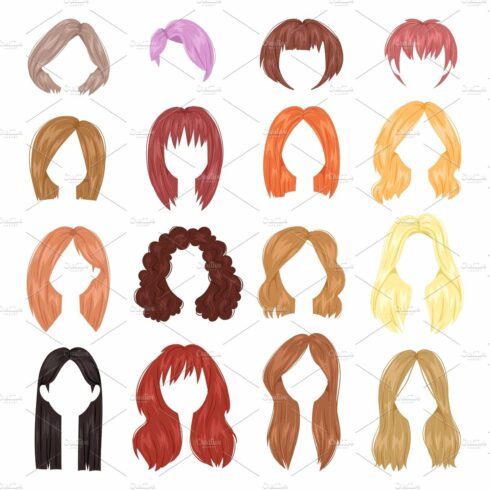 Hairstyle woman vector female haircut on short or long hair and wigs illust... cover image.
