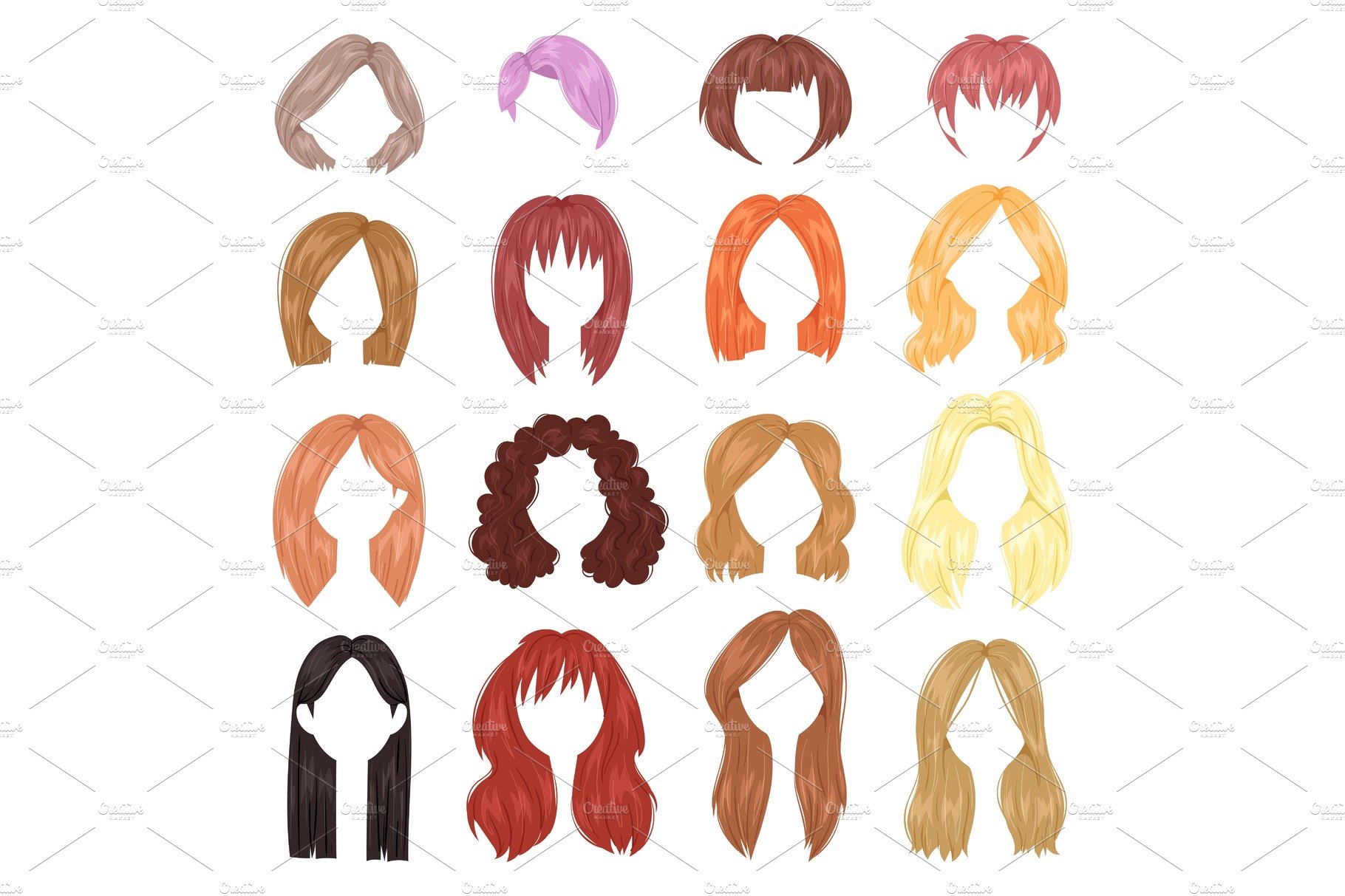 Hairstyle woman vector female haircut on short or long hair and wigs illust... cover image.