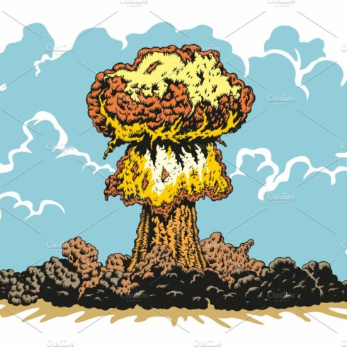 Nuclear explosion mushroom cloud cover image.