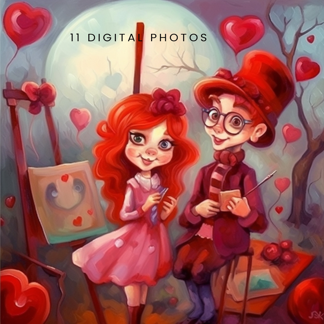 11 Digital Photos for Valentines pinterest preview image.