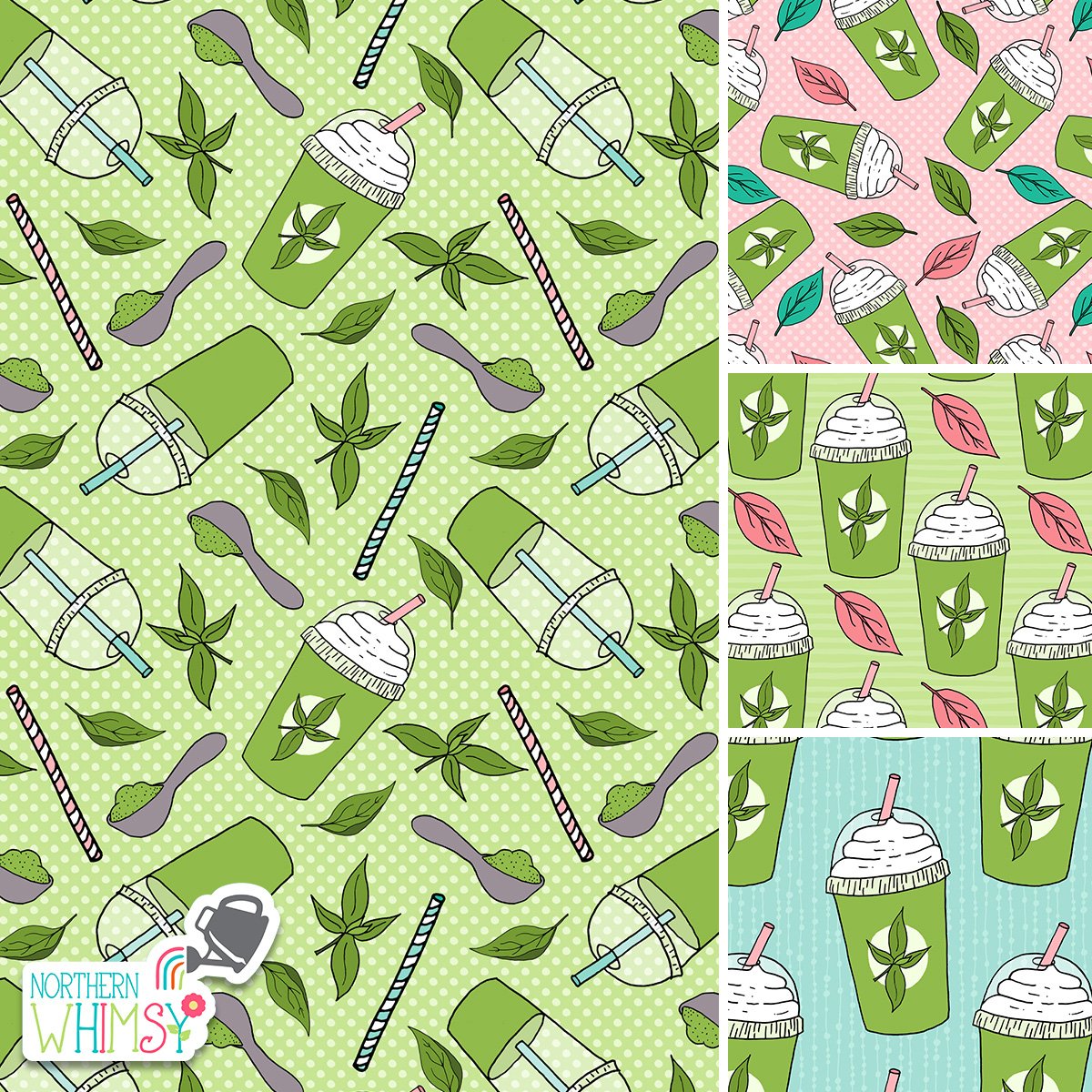 Green Tea Frappe Seamless Patterns preview image.