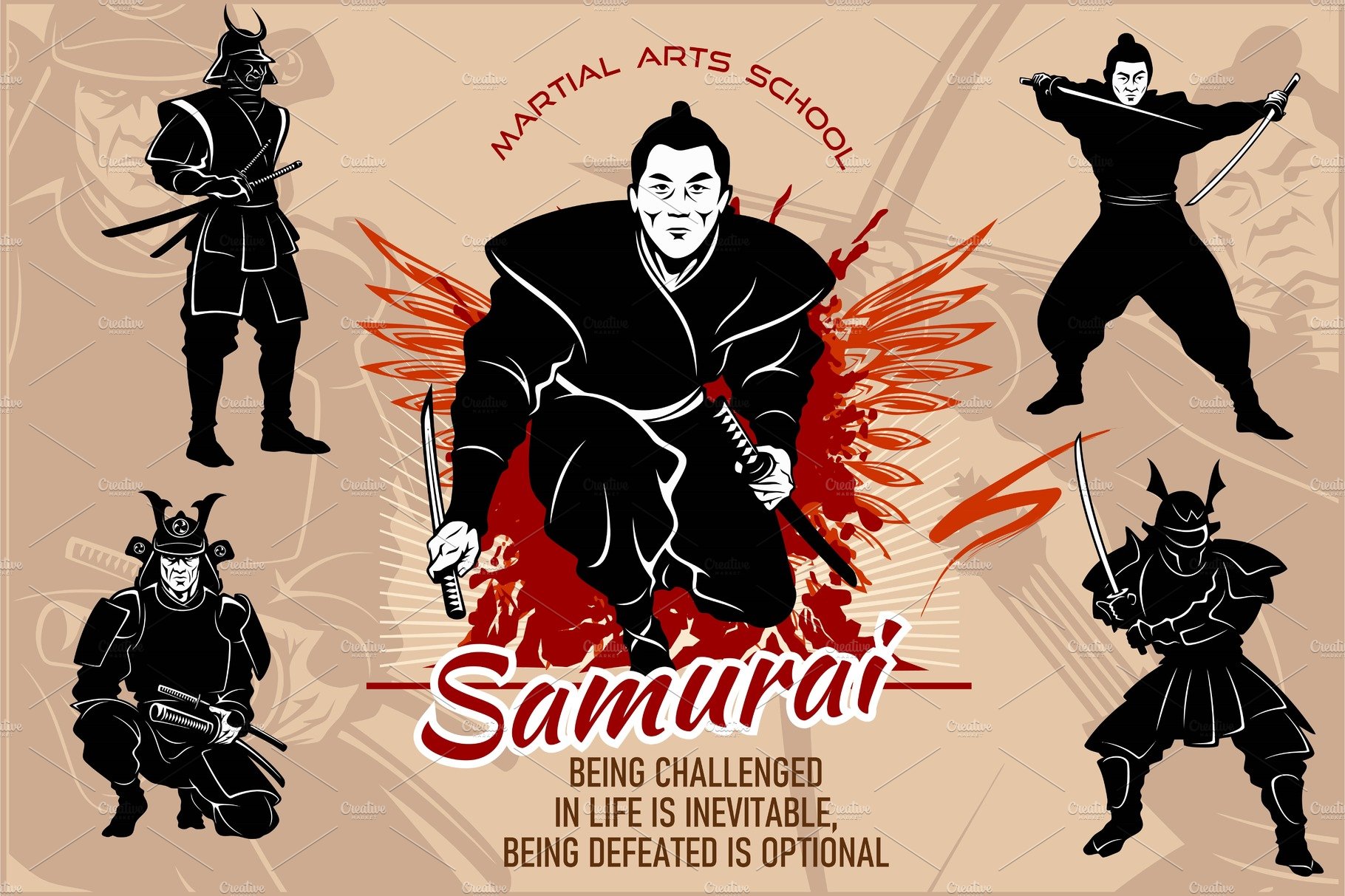 Samurai warriors - vector set cover image.