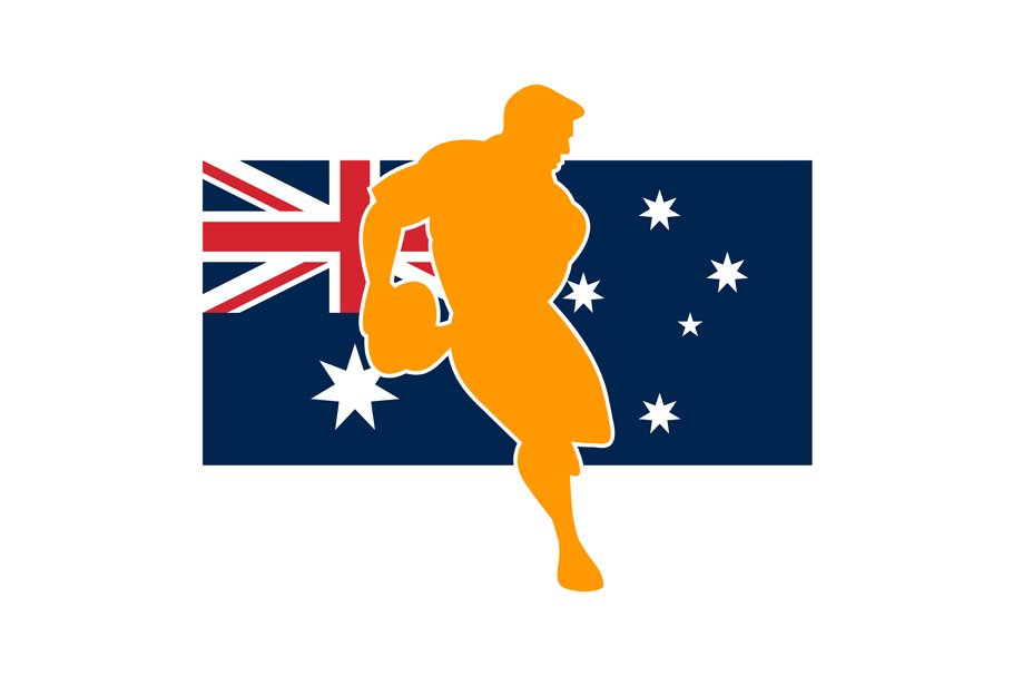 rugby running player flag of austral cover image.