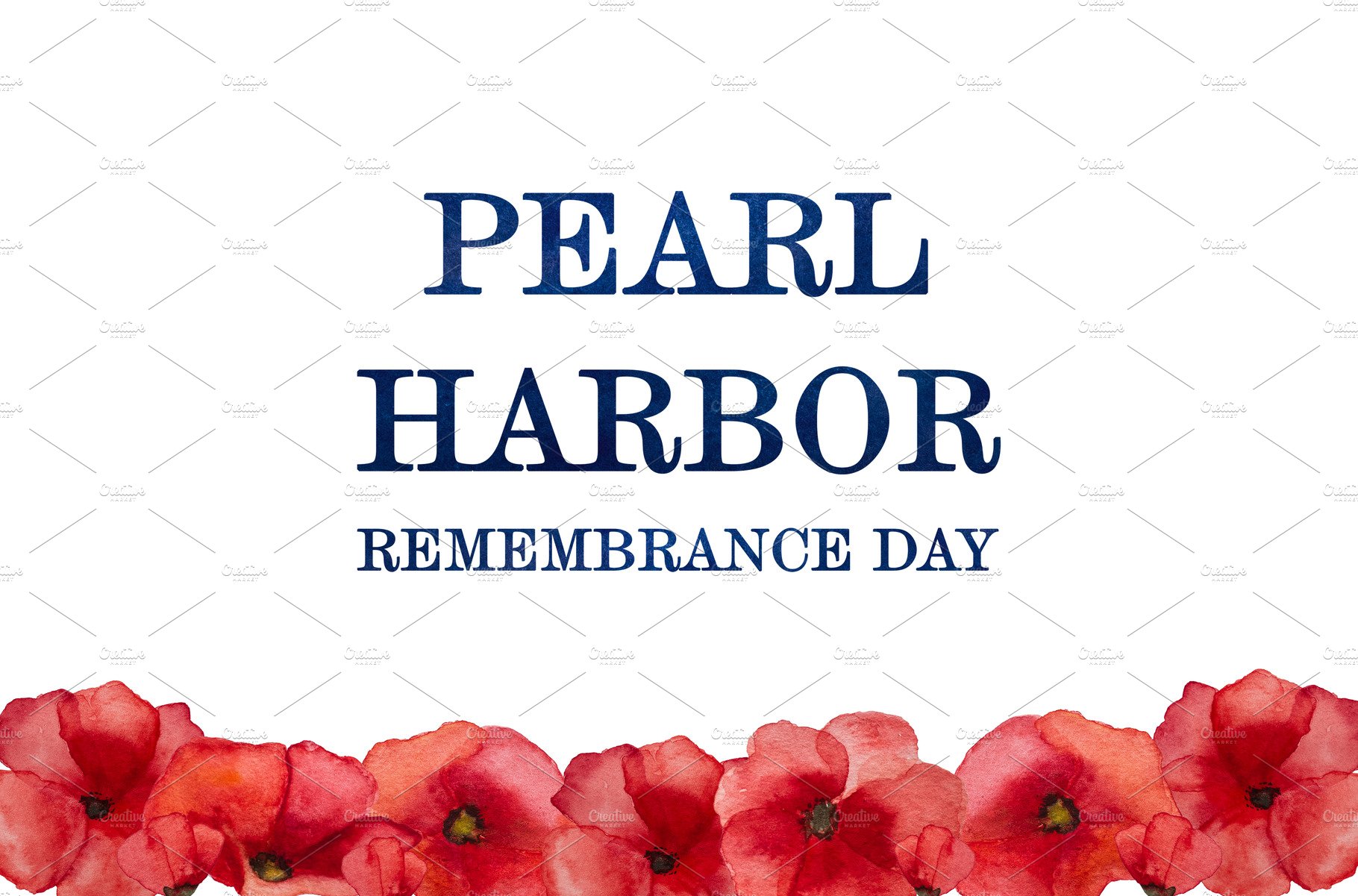 Pearl Harbor Remembrance Day. Greeting inscription. National holiday cover image.