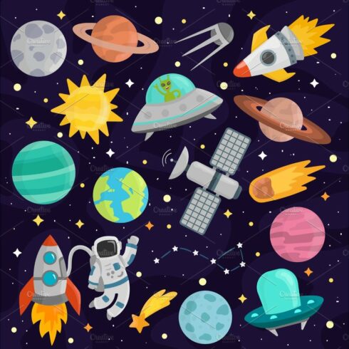 Space cartoon set vector. cover image.