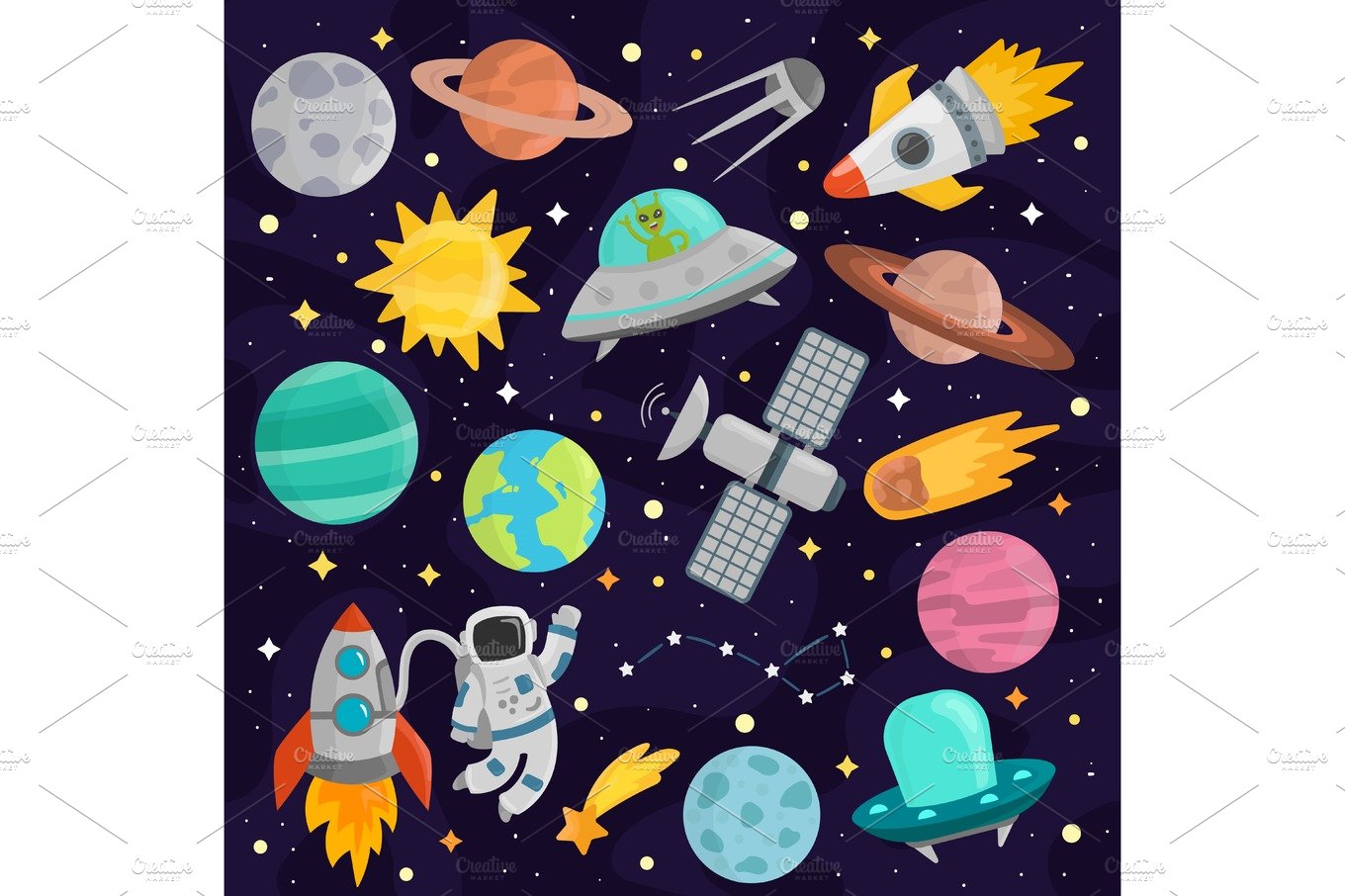 Space cartoon set vector. cover image.