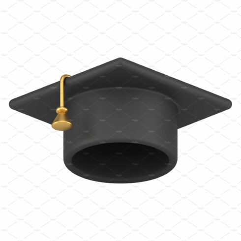 Classic black graduation cap with cover image.