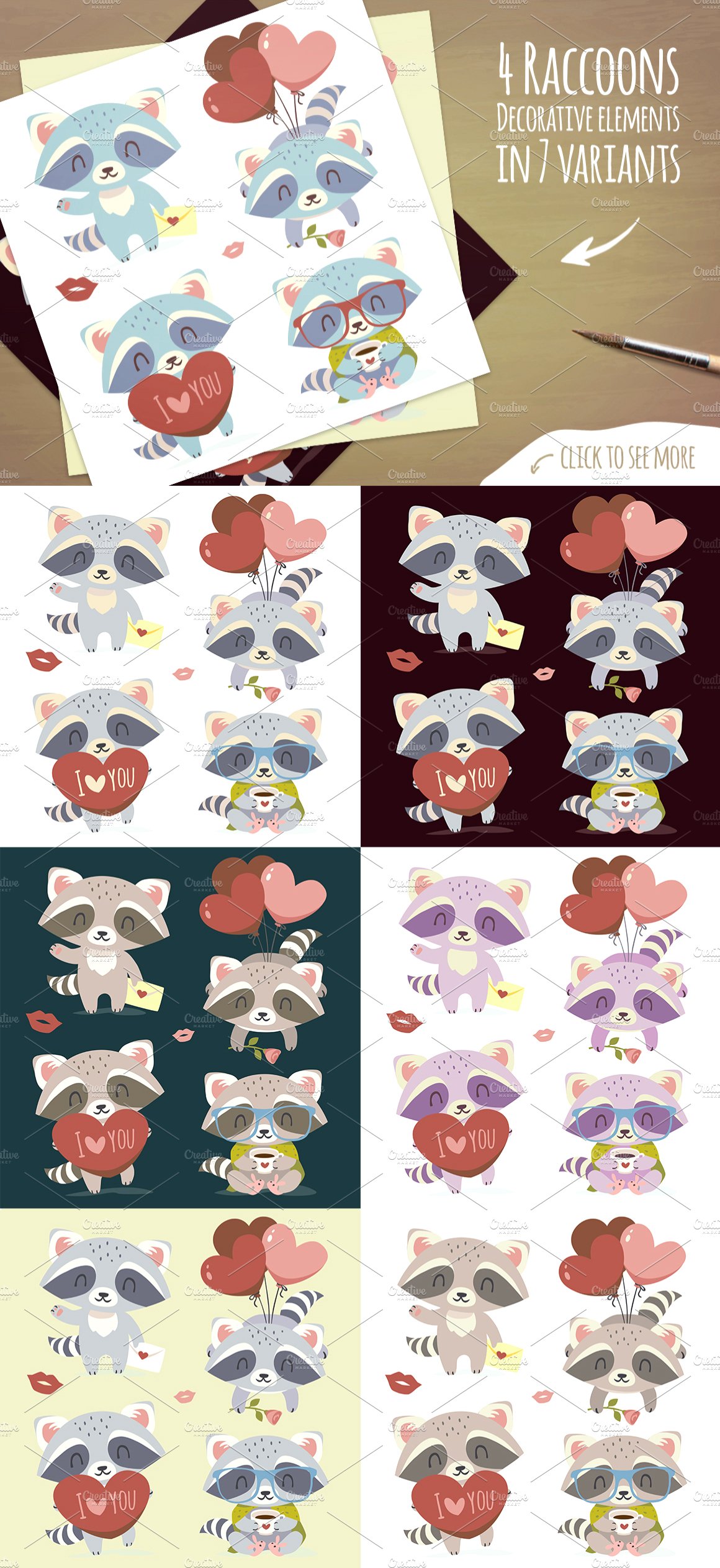 St. Valentine's Day Raccoon Set preview image.