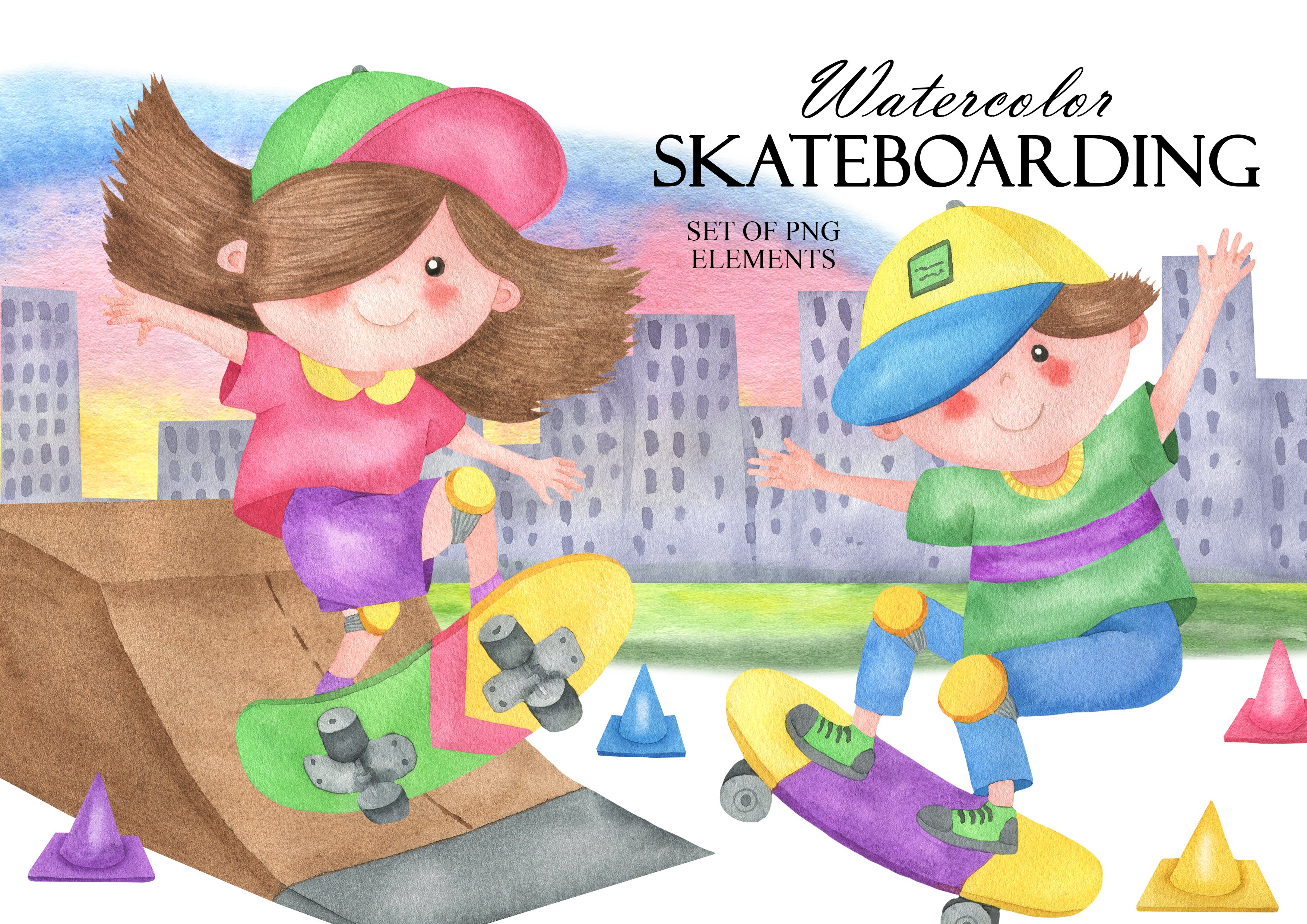 Watercolor Skateboarding cover image.