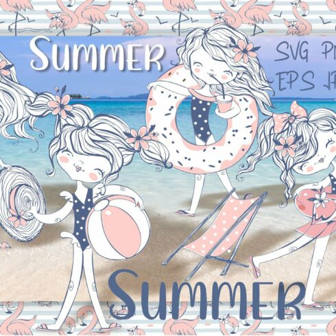 Summer girls on the beach. Svg Png cover image.