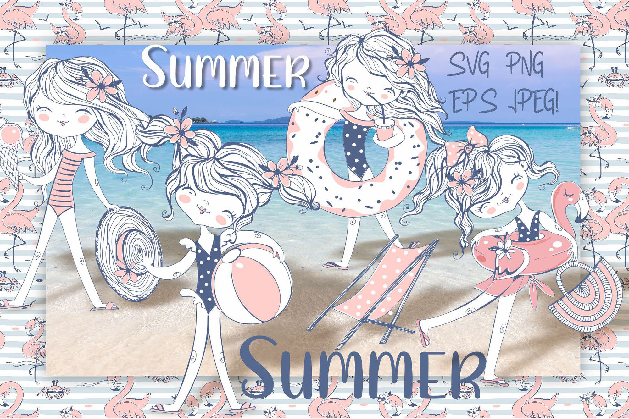 Summer girls on the beach. Svg Png cover image.