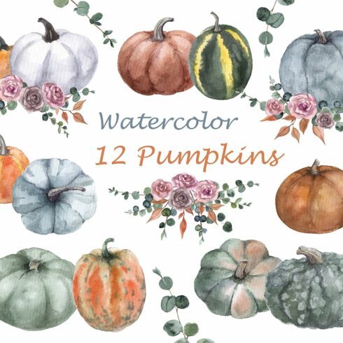 Fall Clipart. Pumpkin with flowers cover image.