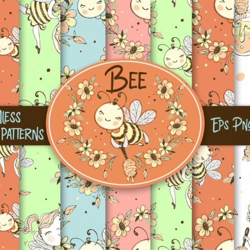 Bee fabric seamless patterns. cover image.