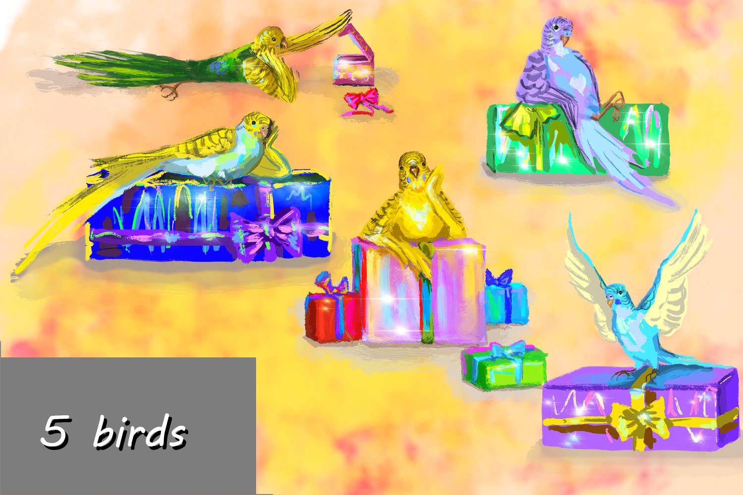 Budgie birds and Presents preview image.
