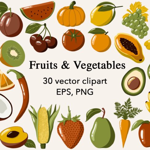 Vector Fruits and Vegetables clipart cover image.