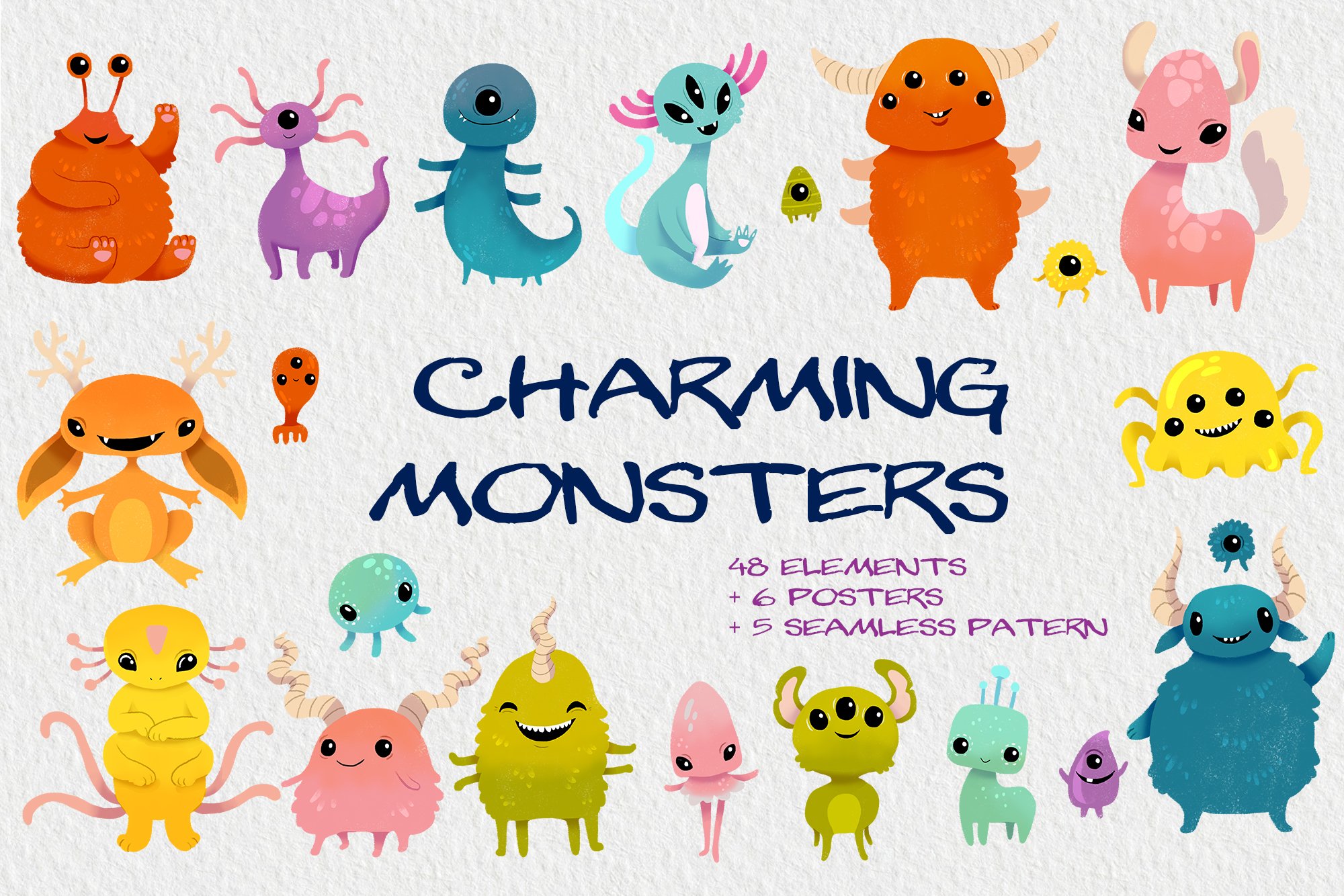 Charming Monsters Clipart & Patterns cover image.