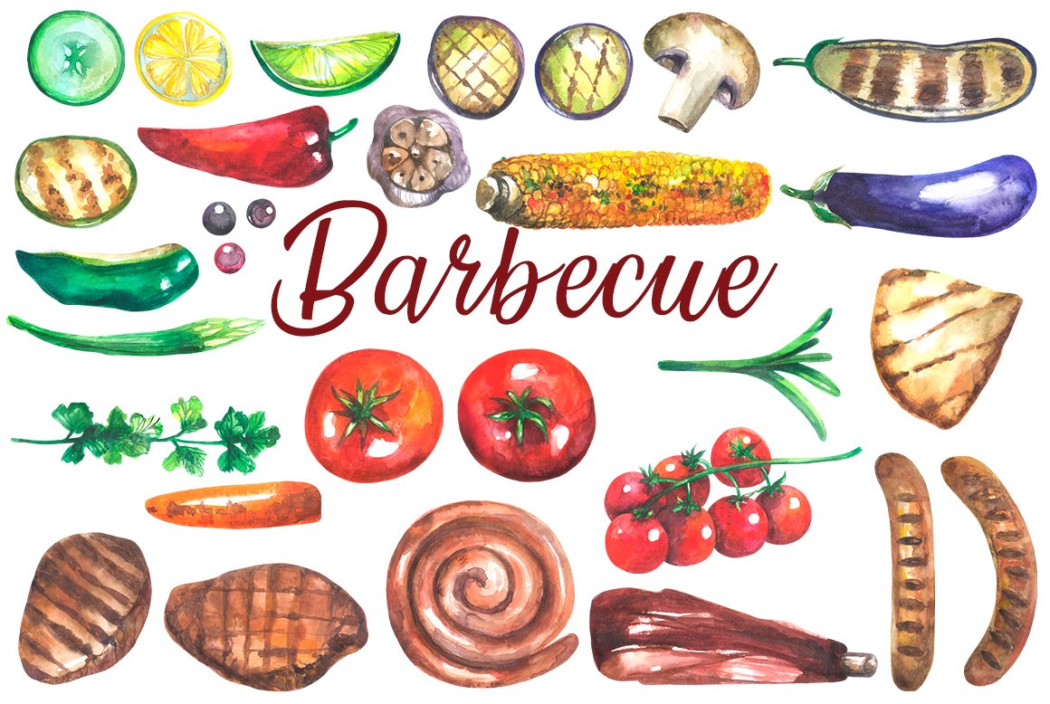 Barbecue Watercolor clipart preview image.