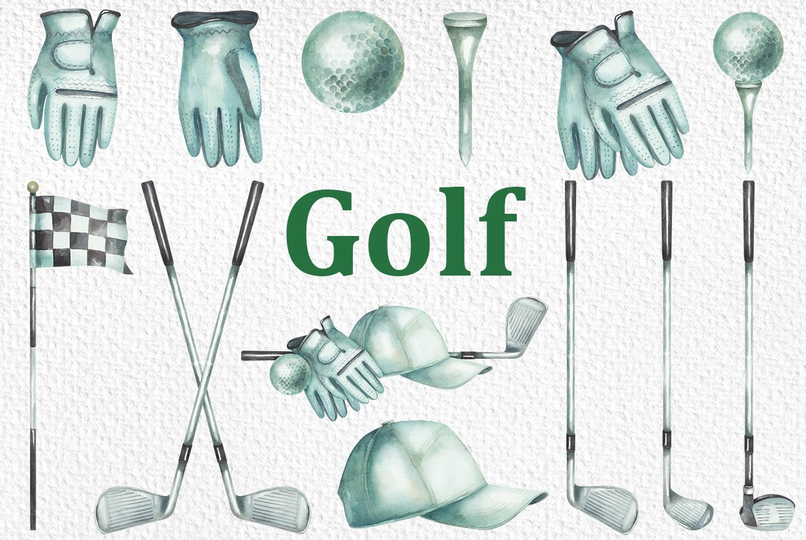 Golf watercolor clipart preview image.