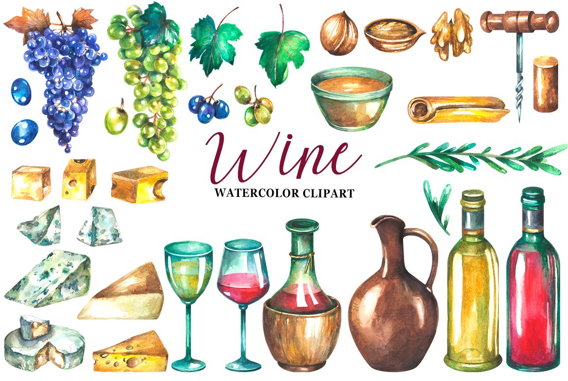 Watercolor Wine clipart preview image.