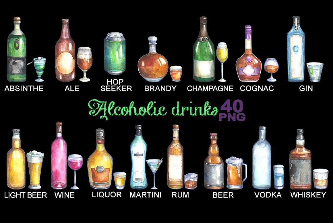 Alcoholic drinks cliparts preview image.