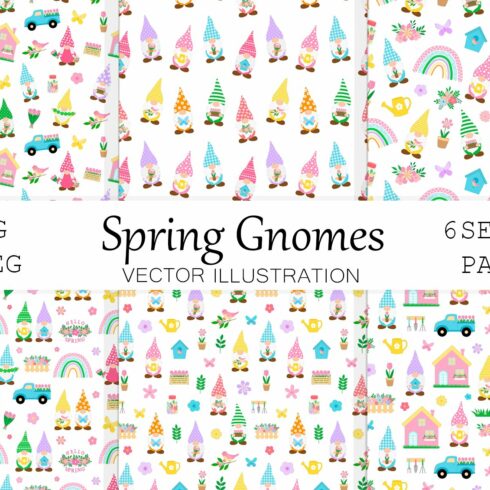 Spring Gnomes seamless patterns cover image.