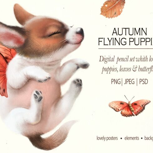 Autumn flying puppies digital pencil cover image.