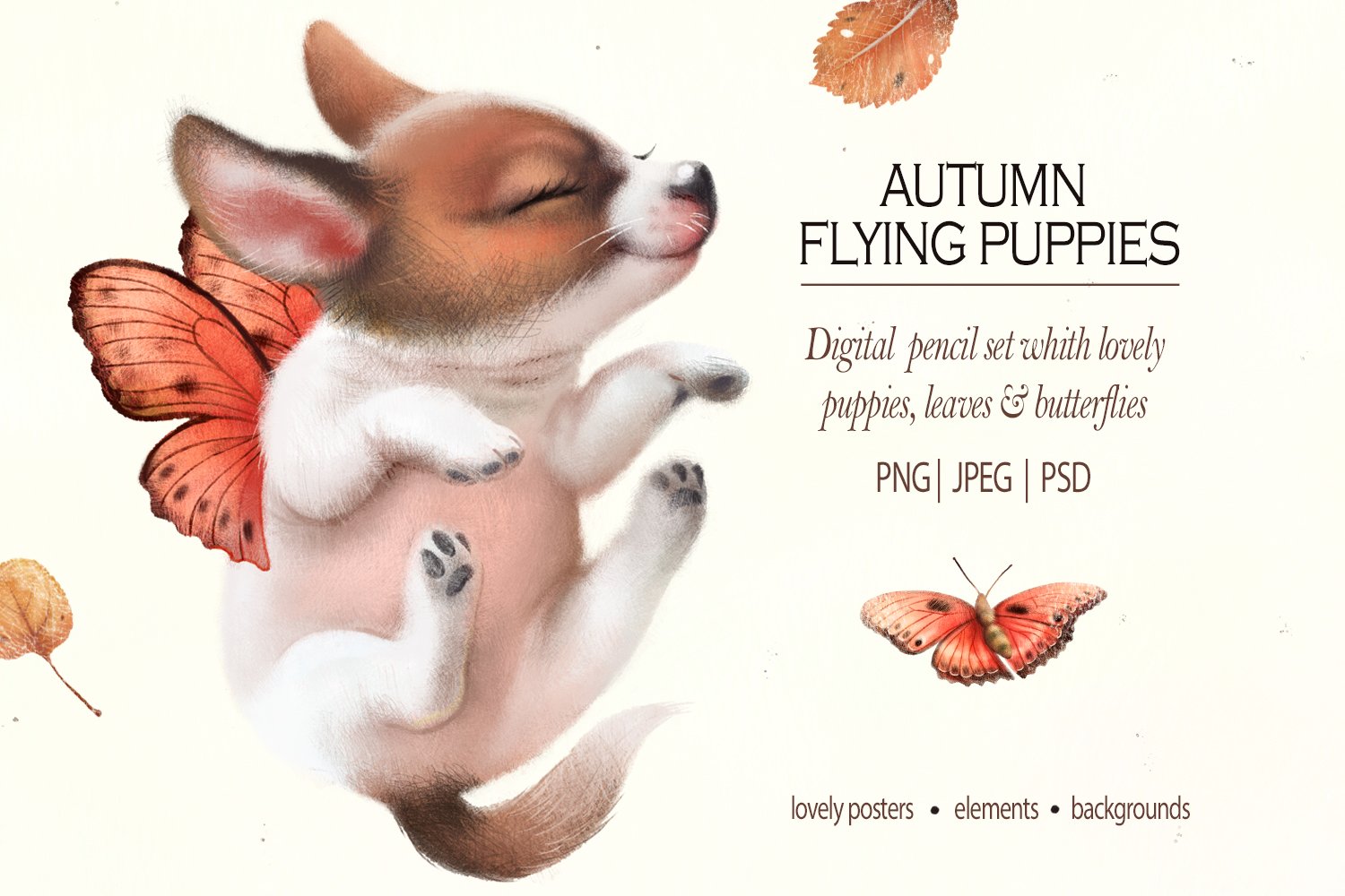 Autumn flying puppies digital pencil cover image.