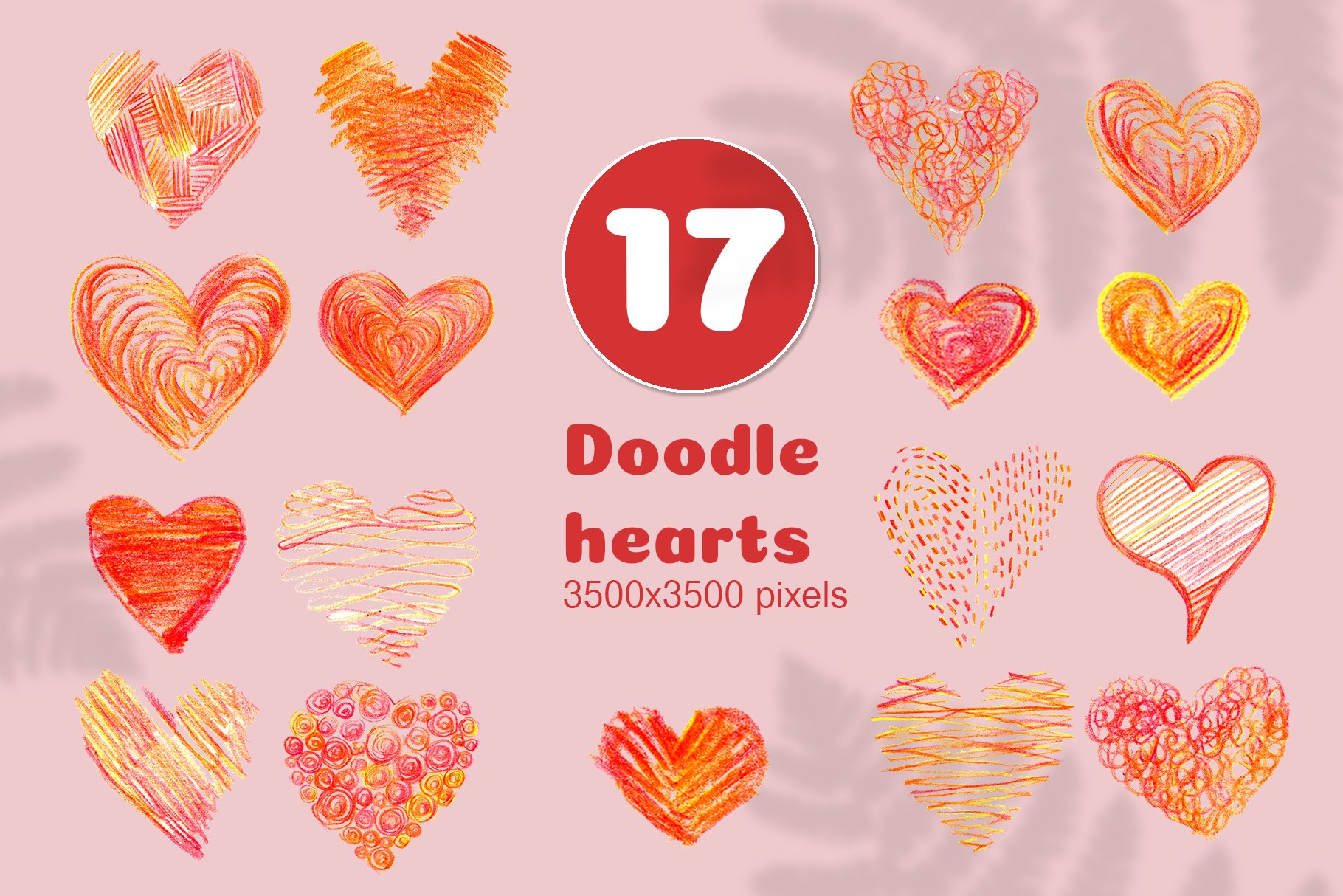 Pencil doodle hearts preview image.