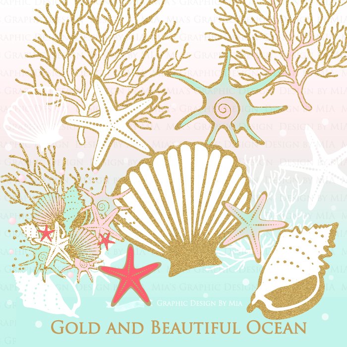 Seashell Clipart+Pattern set preview image.