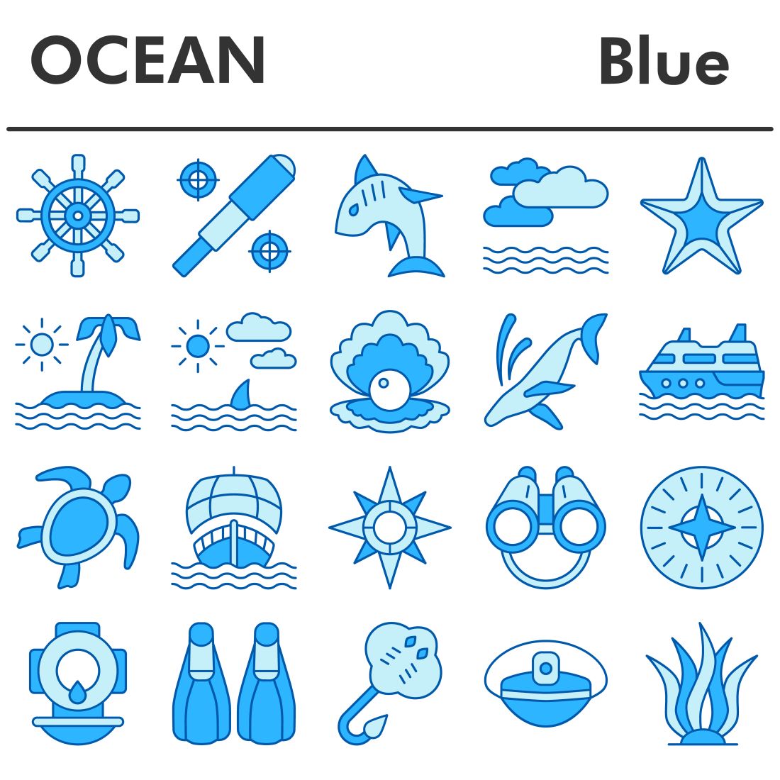 Ocean icons set, blue style cover image.