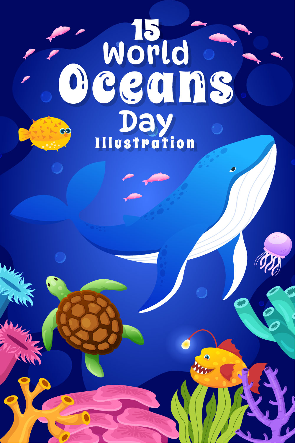 15 World Oceans Day Illustration pinterest preview image.