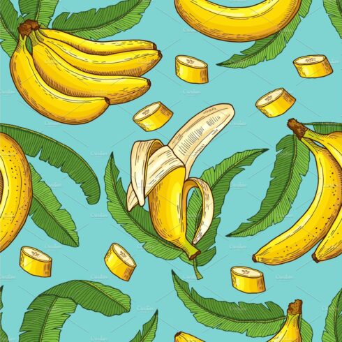 Seamless pattern of bananas. Vector illustrations of tropical food cover image.
