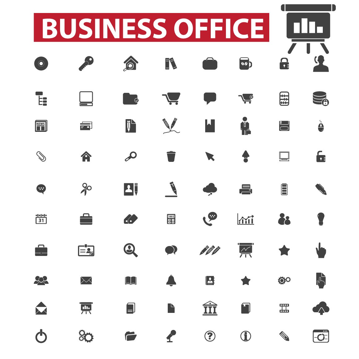 80 Business office icons preview image.