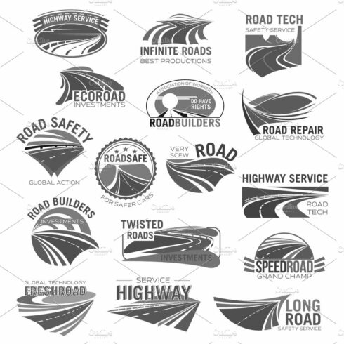 Asphalt road, highway and speed freeway symbol set cover image.