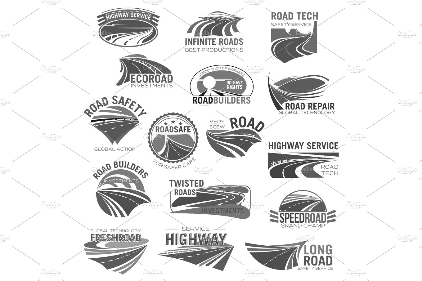 Asphalt road, highway and speed freeway symbol set cover image.