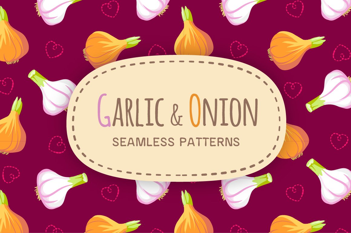 Garlic & Onion seamless patterns cover image.