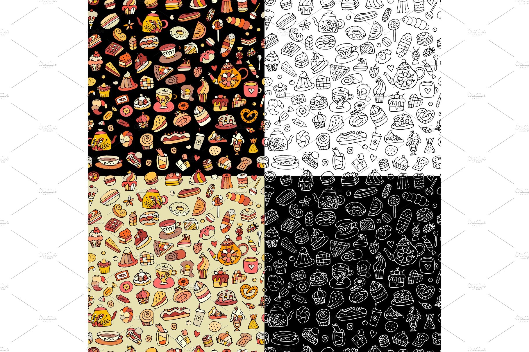 Cakes and sweets, seamless pattern cover image.