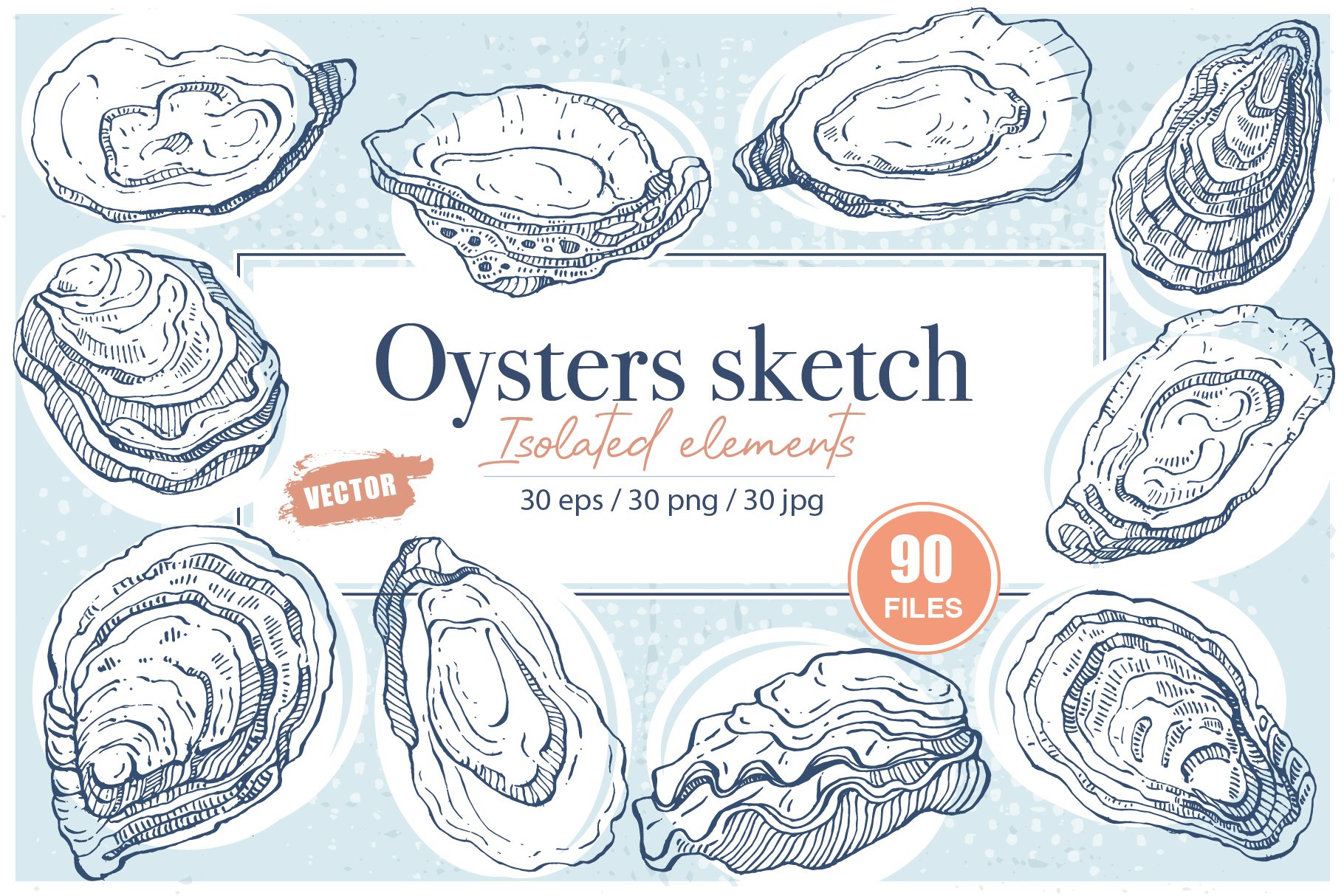 Oysters sketch ink drawing MasterBundles